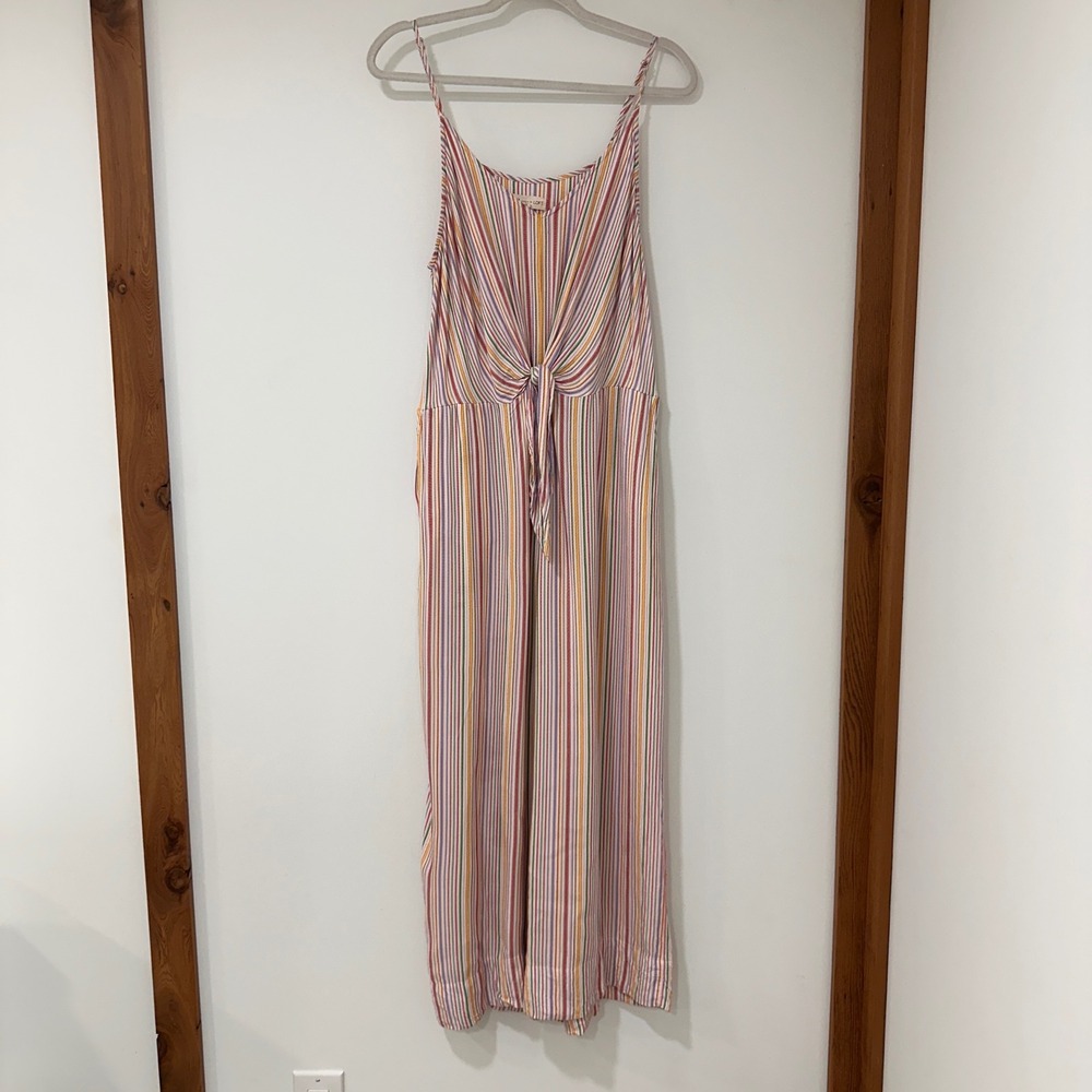 Lou & Grey for LOFT Striped Tie Front Jumpsuit Women Large Multi Color | Coastal